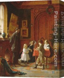 Christmas Canvas Paintings - Christmas-Time, The Blodgett Family by Eastman Johnson