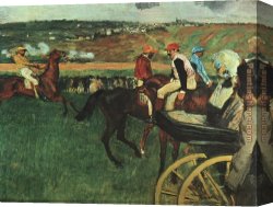 Edgar Canvas Paintings - At the Races by Edgar Degas