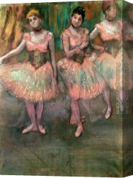 Salmon Canvas Paintings - Dancers wearing salmon coloured skirts by Edgar Degas