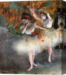 Rehearsal on The Stage Canvas Paintings - Two Dancers Entering the Stage by Edgar Degas
