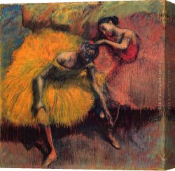 Ballet Canvas Paintings - Two Dancers in Yellow and Pink by Edgar Degas