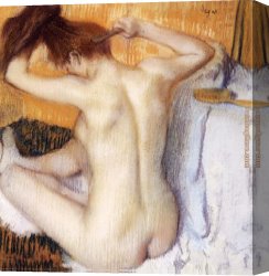 Woman with a Mirror Canvas Paintings - Woman Combing Her Hair by Edgar Degas