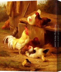 Chickens, Canvas Paintings - Chickens And Chicks by Edgar Hunt