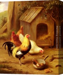 Feeding The Pigeons Canvas Paintings - Chickens Feeding by Edgar Hunt