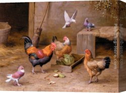 Chickens, Canvas Paintings - Chickens In A Farmyard by Edgar Hunt