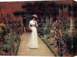 Edmund Blair Leighton Canvas Paintings - Lady in a Garden by Edmund Blair Leighton
