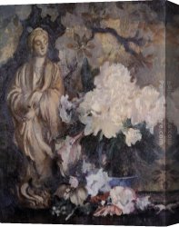 Statue Canvas Paintings - Still Life with Oriental Statue by Edmund Charles Tarbell