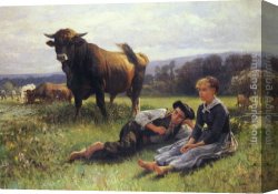 Repose Canvas Paintings - Herdsman's Repose by Edouard Bernard Debat-Ponsan