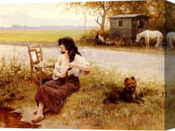 Toilette Canvas Paintings - La Gitane A La Toilette by Edouard Bernard Debat-Ponsan