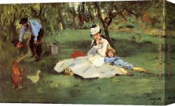 Family Canvas Paintings - The Monet Family In The Garden by Edouard Manet