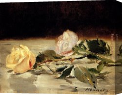 Park of Rose Canvas Paintings - Two Roses On A Tablecloth by Edouard Manet