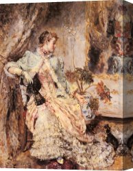 Eduardo Leon Garrido Canvas Paintings - An Elegant Lady with her Dog by Eduardo Leon Garrido