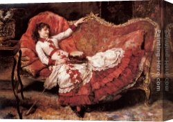 Eduardo Leon Garrido Canvas Paintings - An Elegnat Lady in a Red Dress by Eduardo Leon Garrido