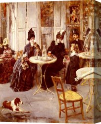 Eduardo Leon Garrido Canvas Paintings - Au Caf&eacute; by Eduardo Leon Garrido