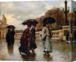 Eduardo Leon Garrido Canvas Paintings - Elegantes sous la pluie by Eduardo Leon Garrido
