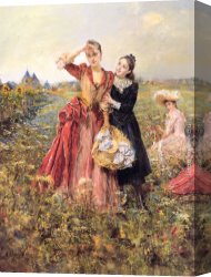 Eduardo Leon Garrido Canvas Paintings - Picking Wildflowers by Eduardo Leon Garrido