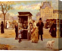 Eduardo Leon Garrido Canvas Paintings - The Kiosk by the Seine by Eduardo Leon Garrido