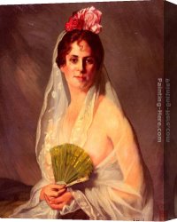 Eduardo Canvas Paintings - A Lady With A Fan by Eduardo Zamacois y Zabala