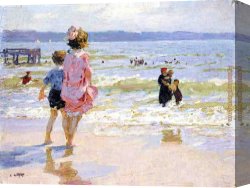 The Seashore Canvas Paintings - At the Seashore by Edward Henry Potthast