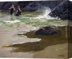 Rocky Coast Canvas Paintings - Bathers by a Rocky Coast by Edward Henry Potthast