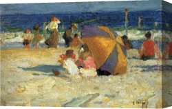 The Umbrellas Canvas Paintings - Beach Umbrella by Edward Henry Potthast