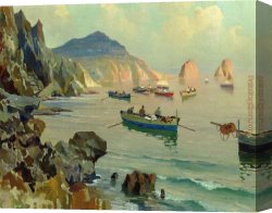 Rocky Canvas Paintings - Boats in a Rocky Cove by Edward Henry Potthast