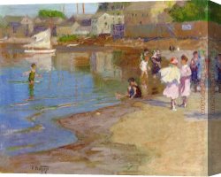Playing Hide And Seek Canvas Paintings - Children Playing at the Beach by Edward Henry Potthast
