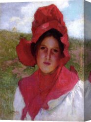 Girl with a Red Hat Canvas Paintings - Girl in a Red Bonnet by Edward Henry Potthast