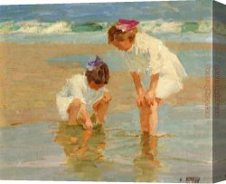 Playing Hide And Seek Canvas Paintings - Girls Playing in Surf by Edward Henry Potthast
