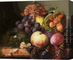 The Bird Seller Canvas Paintings - Still Life with Birds Nest and Fruit by Edward Ladell