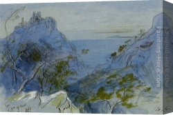 France Canvas Paintings - Eze Cote dAzur France by Edward Lear