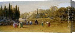 Wall) Canvas Paintings - Walls of Constantinople by Edward Lear