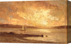 Edward Mitchell Bannister Canvas Paintings - Boat on Sea by Edward Mitchell Bannister