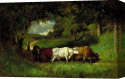 Cows Canvas Paintings - Driving Home the Cows by Edward Mitchell Bannister