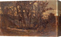 House with Scaffolding Canvas Paintings - forest scene, fallen tree in foreground and house in background by Edward Mitchell Bannister