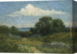 Landscape with a Lake Canvas Paintings - Landscape (trees and rocks by lake) by Edward Mitchell Bannister