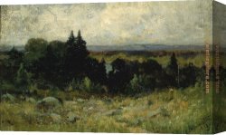 Edward Mitchell Bannister Canvas Paintings - landscape, fields with rocks and trees by Edward Mitchell Bannister