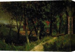 Man Having Just Painted His Fence Canvas Paintings - landscape, forest scene with red fence and building by Edward Mitchell Bannister