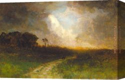 Edward Mitchell Bannister Canvas Paintings - landscape, man on horse by Edward Mitchell Bannister