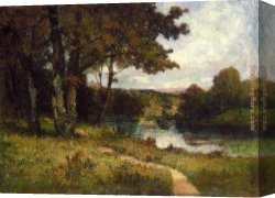 Lord Rivers' Roan Mare in a Landscape Canvas Paintings - landscape, trees near river by Edward Mitchell Bannister