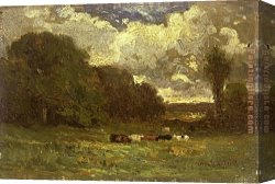 Cows Canvas Paintings - landscape with cows and trees by Edward Mitchell Bannister