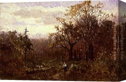Wooded Landscape with Water Mill Canvas Paintings - landscape, woman carrying wood by Edward Mitchell Bannister
