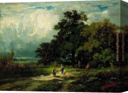 Man with Scythe Canvas Paintings - man on horse with woman and dog by Edward Mitchell Bannister