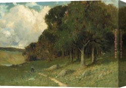 Edward Mitchell Bannister Canvas Paintings - man on path with trees in background by Edward Mitchell Bannister
