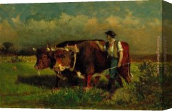 Edward Mitchell Bannister Canvas Paintings - man with two oxen by Edward Mitchell Bannister