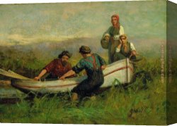 Edward Mitchell Bannister Canvas Paintings - People Near Boat by Edward Mitchell Bannister
