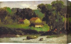 Rocky Canvas Paintings - Rocky Farm, Newport by Edward Mitchell Bannister