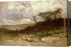 Cattle And Sheep Resting Canvas Paintings - shepherd with sheep by Edward Mitchell Bannister