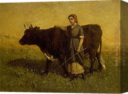 Walking Canvas Paintings - woman walking with cow by Edward Mitchell Bannister