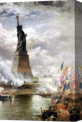 Statue Canvas Paintings - Unveiling the Statue of Liberty by Edward Moran